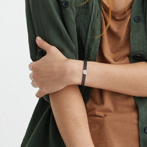 Engravable Sterling Silver Speech Bubble Leather Bracelet – Sterling Silver