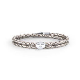 Engravable Sterling Silver Speech Bubble Leather Bracelet in 925 Sterling Silver