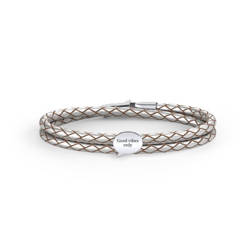 Engravable Sterling Silver Speech Bubble Leather Bracelet – Sterling Silver
