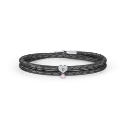 Engravable Sterling Silver Heart & Gemstone Leather Bracelet