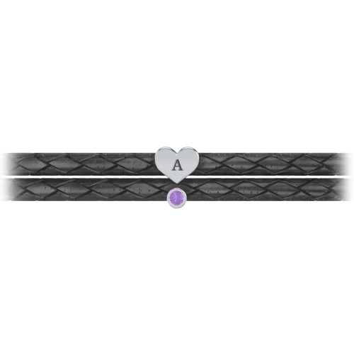 Engravable Sterling Silver Heart & Gemstone Leather Bracelet – Sterling Silver with Amethyst