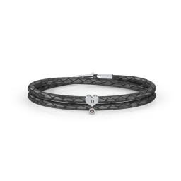 Engravable Sterling Silver Heart & Gemstone Leather Bracelet in 925 Sterling Silver with Smokey Quartz