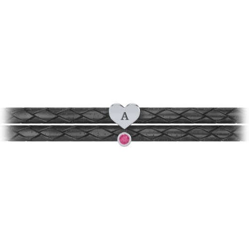 Engravable Sterling Silver Heart & Gemstone Leather Bracelet – Sterling Silver with Ruby