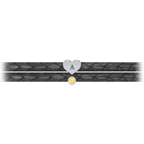 Engravable Sterling Silver Heart & Gemstone Leather Bracelet – Sterling Silver with Citrine
