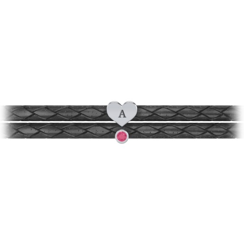 Engravable Sterling Silver Heart & Gemstone Leather Bracelet – Sterling Silver with Ruby