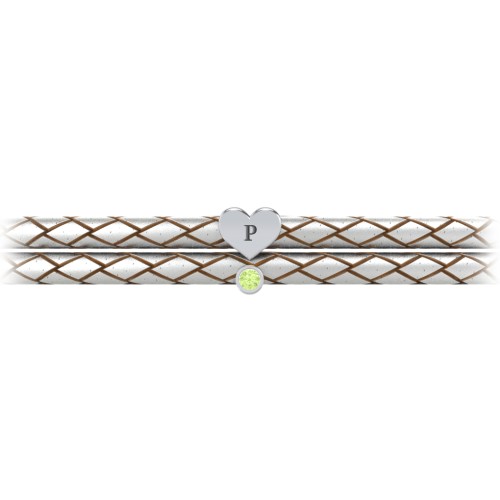 Engravable Sterling Silver Heart & Gemstone Leather Bracelet