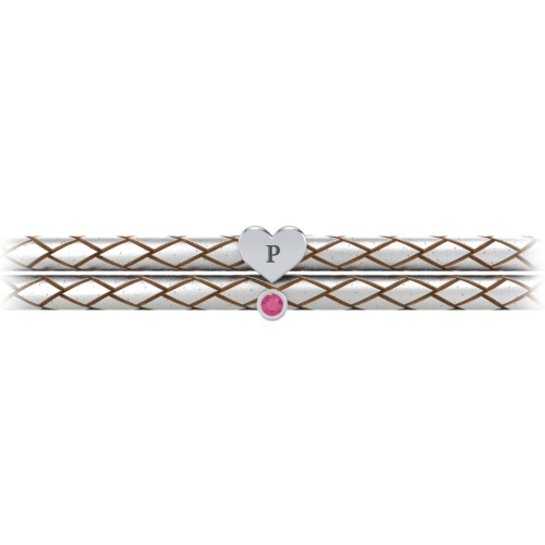 Engravable Sterling Silver Heart & Gemstone Leather Bracelet – Sterling Silver with Ruby