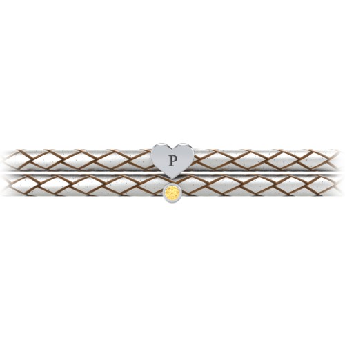 Engravable Sterling Silver Heart & Gemstone Leather Bracelet – Sterling Silver with Citrine