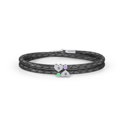 Engravable Sterling Silver Heart & Gemstone Leather Bracelet - 2