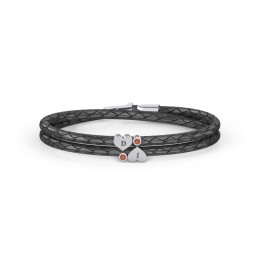 Engravable Sterling Silver Heart & Gemstone Leather Bracelet - 2 in 925 Sterling Silver with Garnet