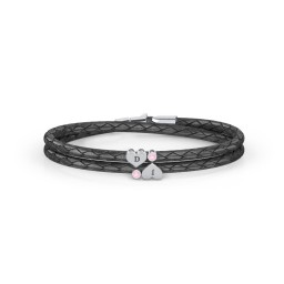 Engravable Sterling Silver Heart & Gemstone Leather Bracelet - 2 in 925 Sterling Silver with Pink Tourmaline
