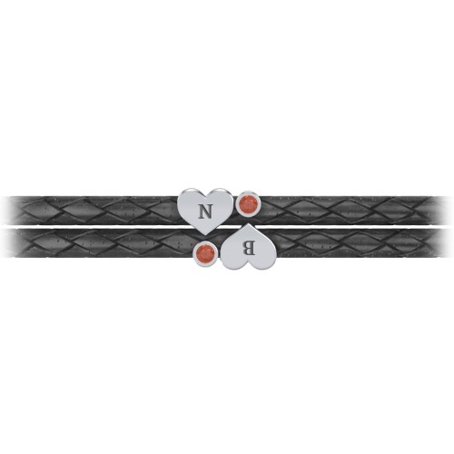 Engravable Sterling Silver Heart & Gemstone Leather Bracelet - 2 – Sterling Silver with Garnet