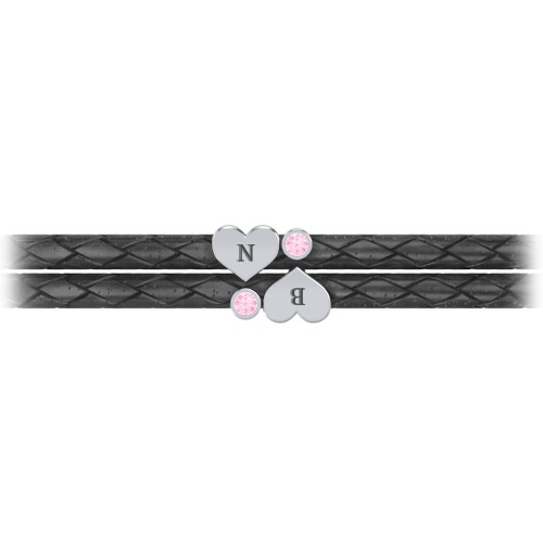 Engravable Sterling Silver Heart & Gemstone Leather Bracelet - 2 – Sterling Silver with Pink Tourmaline