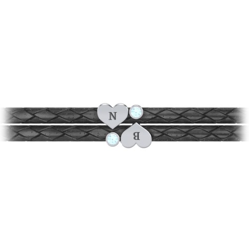 Engravable Sterling Silver Heart & Gemstone Leather Bracelet - 2 – Sterling Silver with Blue Topaz