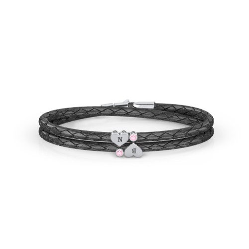 Engravable Sterling Silver Heart & Gemstone Leather Bracelet - 2 – Sterling Silver with Pink Tourmaline