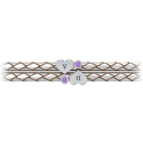 Engravable Sterling Silver Heart & Gemstone Leather Bracelet - 2 – Sterling Silver with Amethyst