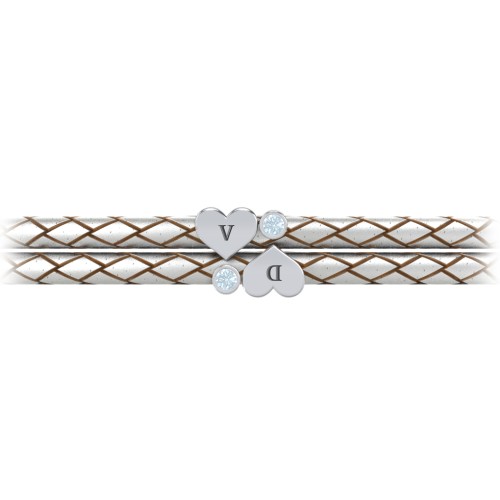 Engravable Sterling Silver Heart & Gemstone Leather Bracelet - 2 – Sterling Silver with Aquamarine