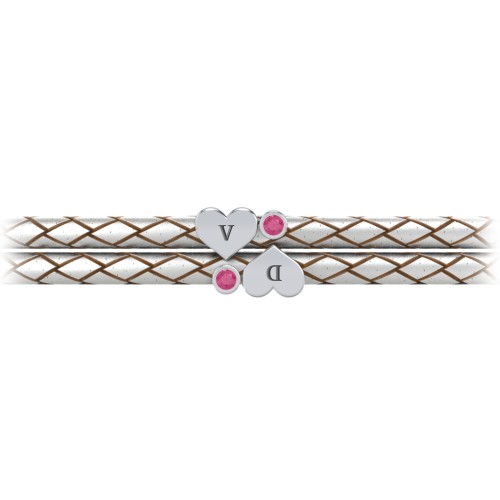 Engravable Sterling Silver Heart & Gemstone Leather Bracelet - 2 – Sterling Silver with Ruby