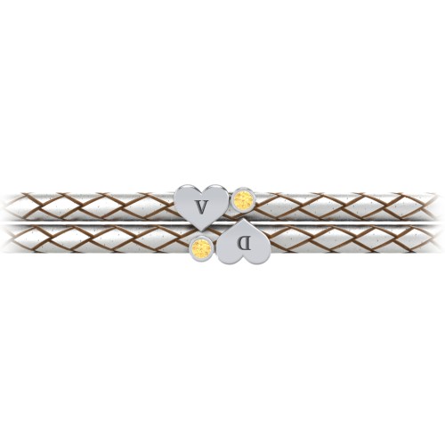 Engravable Sterling Silver Heart & Gemstone Leather Bracelet - 2 – Sterling Silver with Citrine