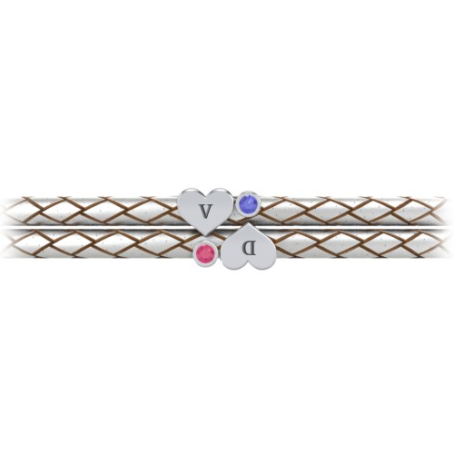 Engravable Sterling Silver Heart & Gemstone Leather Bracelet - 2 – Sterling Silver with Ruby and Blue Sapphire