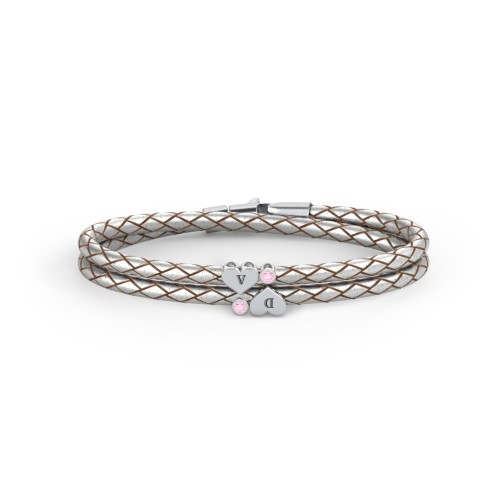 Engravable Sterling Silver Heart & Gemstone Leather Bracelet - 2 – Sterling Silver with Pink Tourmaline