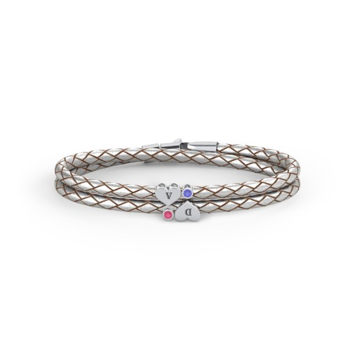 Engravable Sterling Silver Heart & Gemstone Leather Bracelet - 2 – Sterling Silver with Ruby and Blue Sapphire