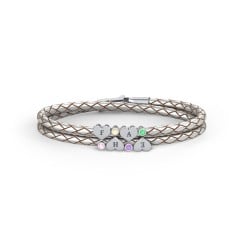 Engravable Sterling Silver Heart & Gemstone Leather Bracelet - 4