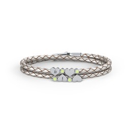Engravable Sterling Silver Heart & Gemstone Leather Bracelet - 4 in 925 Sterling Silver with Peridot