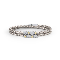 Engravable Sterling Silver Heart & Gemstone Leather Bracelet - 4 in 925 Sterling Silver with Citrine