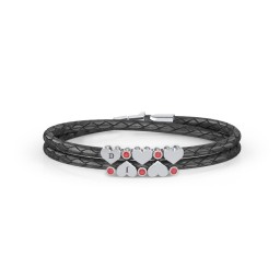 Engravable Sterling Silver Heart & Gemstone Leather Bracelet - 5