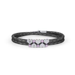 Engravable Sterling Silver Heart & Gemstone Leather Bracelet - 5