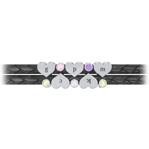 Engravable Sterling Silver Heart & Gemstone Leather Bracelet - 5