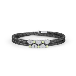Engravable Sterling Silver Heart & Gemstone Leather Bracelet - 5 in 925 Sterling Silver with Peridot