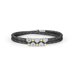Engravable Sterling Silver Heart & Gemstone Leather Bracelet - 5 in 925 Sterling Silver with Citrine
