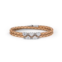Engravable Sterling Silver Heart & Gemstone Leather Bracelet - 5 in 925 Sterling Silver with Smokey Quartz