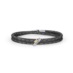 Engravable Sterling Silver Bar & Baguette Leather Bracelet in 925 Sterling Silver with Citrine