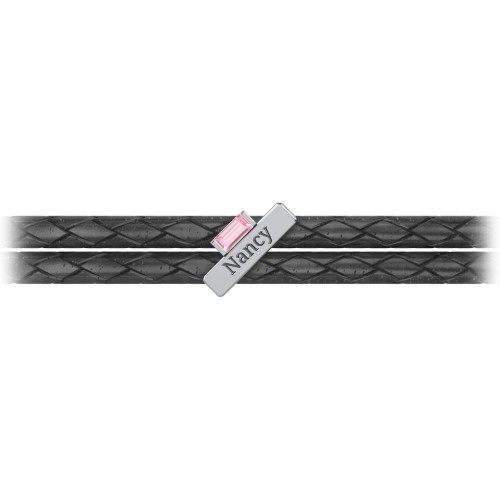 Engravable Sterling Silver Bar & Baguette Leather Bracelet – Sterling Silver with Pink Tourmaline