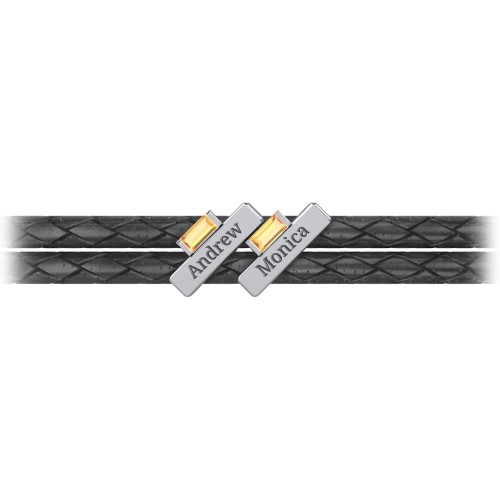Engravable Sterling Silver Bar & Baguette Leather Bracelet - 2 – Sterling Silver with Citrine