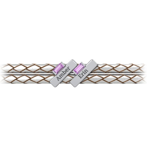 Engravable Sterling Silver Bar & Baguette Leather Bracelet - 2 – Sterling Silver with Amethyst