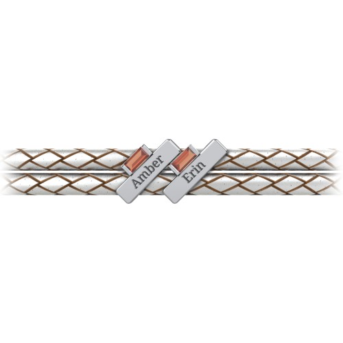 Engravable Sterling Silver Bar & Baguette Leather Bracelet - 2 – Sterling Silver with Garnet