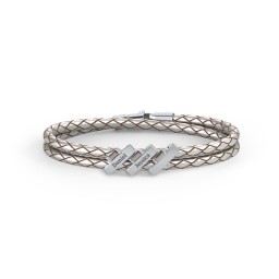Engravable Sterling Silver Bar & Baguette Leather Bracelet - 3
