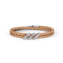 Engravable Sterling Silver Bar & Baguette Leather Bracelet - 3 in 925 Sterling Silver with Garnet
