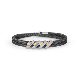 Engravable Sterling Silver Bar & Baguette Leather Bracelet - 4 in 925 Sterling Silver with Citrine