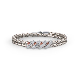 Engravable Sterling Silver Bar & Baguette Leather Bracelet - 4 in 925 Sterling Silver with Garnet