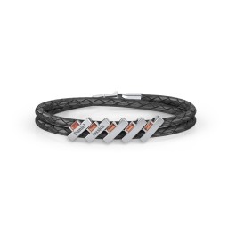 Engravable Sterling Silver Bar & Baguette Leather Bracelet - 5 in 925 Sterling Silver with Garnet
