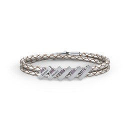 Engravable Sterling Silver Bar & Baguette Leather Bracelet - 5 in 925 Sterling Silver with Alexandrite