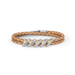 Engravable Sterling Silver Bar & Baguette Leather Bracelet - 5 in 925 Sterling Silver with Citrine