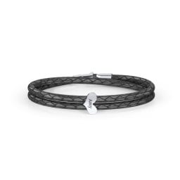 Engravable Sterling Silver Heart Leather Bracelet