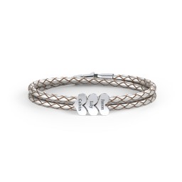 Engravable Sterling Silver Heart Leather Bracelet - 3 in 925 Sterling Silver