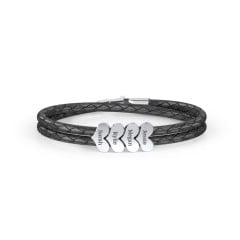 Engravable Sterling Silver Heart Leather Bracelet - 4